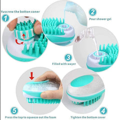 2 in 1 Pet Bath Brush Silicone Massage Comb Shampoo Dispenser