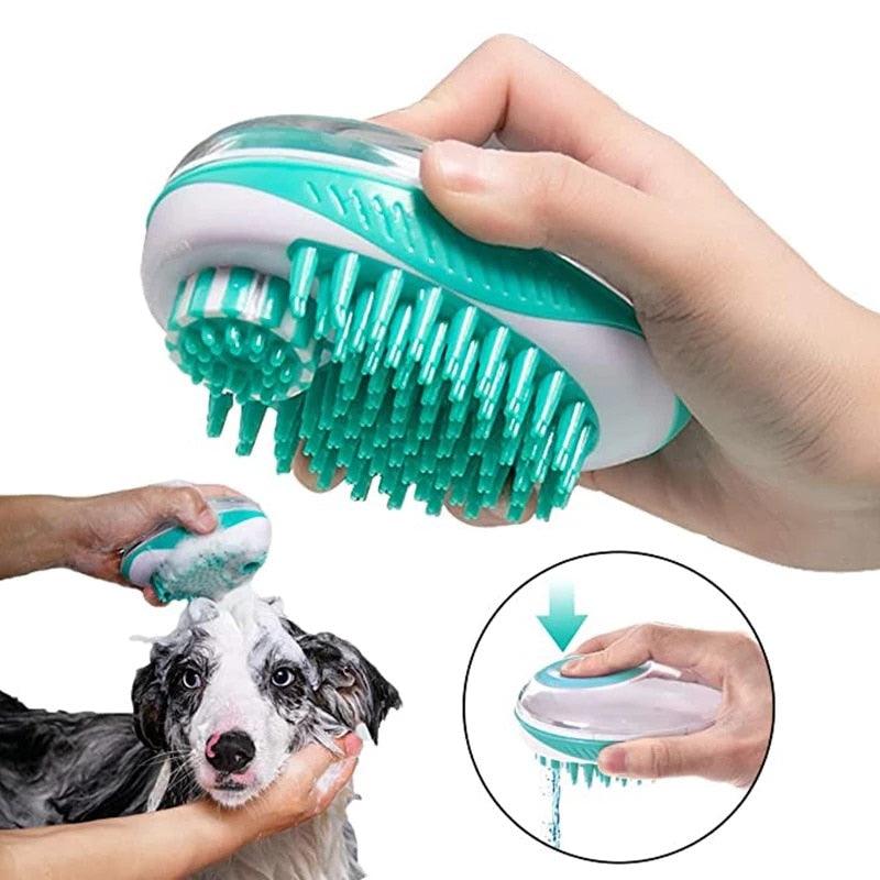 2 in 1 Pet Bath Brush Silicone Massage Comb Shampoo Dispenser