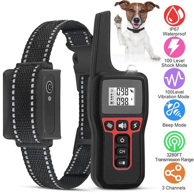 3280FT Waterproof Dog Training Collar Remote Beep Vibration Shock Features