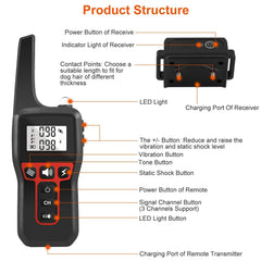 3280FT Waterproof Dog Training Collar Remote Beep Vibration Shock Features